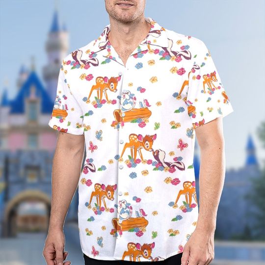 Bambi Hawaiian Shirt, Bambi And Friend Hawaii Shirt, Cartoon Movie All Over Print Button Up, Summer Holiday Shirt, Gift Shirt For Friends