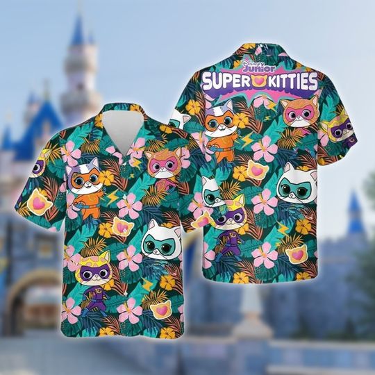 Junior Super Kitties Hawaiian Shirt, Super Kitties Hawaii Shirt, Bitsy Ginny Buddy Sparks All Over Print Button Up, Summer Vibe Group Shirt