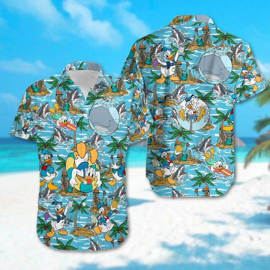 Donald Duck Beach Holiday Hawaiian Shirt, Donald Duck Tropical Hawaii Shirt, Cartoon Character All Over Print Button Up, Summer Vibe Tee