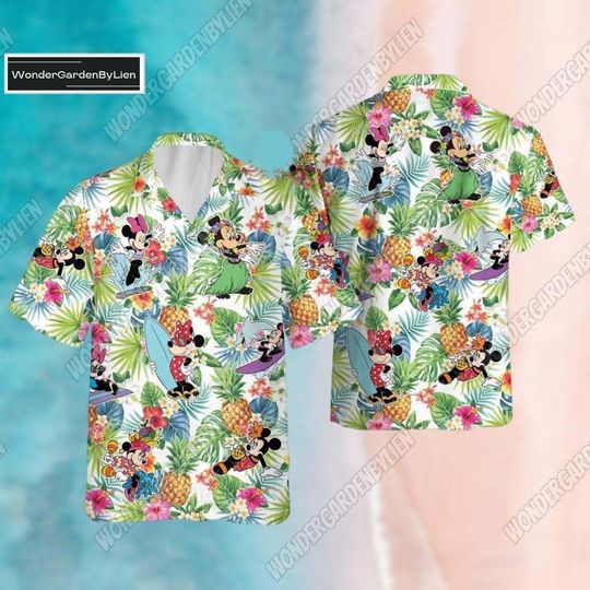 Mickey Minnie Shirt, Disney Cartoon Aloha Hawaiian Shirt, Minnie Mickey Beach Shirt, Disney Couple Button Shirt, Disney Magic Kingdom T