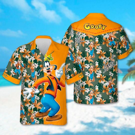 Tropical Goofy Hawaiian Shirt, Goofy Dog Summer Holiday Hawaii Shirt, Cartoon Character Button Up Shirt, Magic Kingdom Gift
