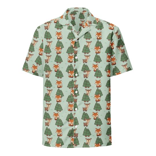 Woodland Foxes and Deer Patterned Button Down Shirt