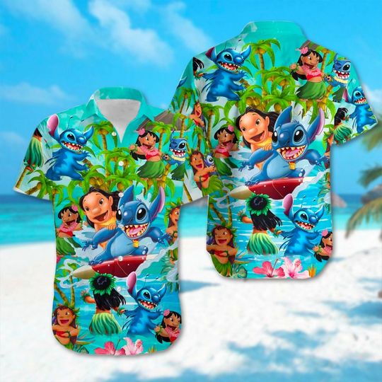 Lilo And Stitch Aloha Summer Vacation Hawaiian Shirt, Lilo And Stitch Beach Holiday Hawaii Shirt, Cartoon Character All Over Print Button Up