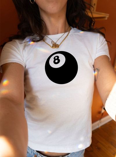 Vintage 8 Ball Graphic Baby Tee, Summer Baby Tee for women