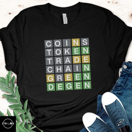 Wordle Crypto Shirt for degen, Funny Meme Cryptocurrency t shirt gift for daily puzzle fans, coins token trade chain green degen