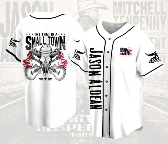 Country Music Baseball Jersey Cow Skull Small Town Retro Country Shirt American Flag Try That In A Small Town Outfit For Jason Aalden Fan