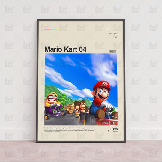 Mario Kart 64 Poster, Gaming Room Poster, Gaming Wall Poster, Gaming Print Poster, Game Gift, Video Games Poster, Gaming Wall Art, Mario