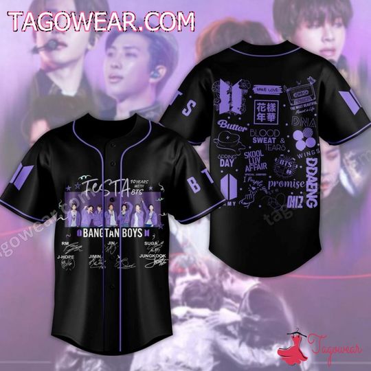 Personalized Festa 10 Years With Bts Bangtan Boys Signatures Jersey Shirt, Summer Short Sleeve Button Shirt, Music Lover Shirt