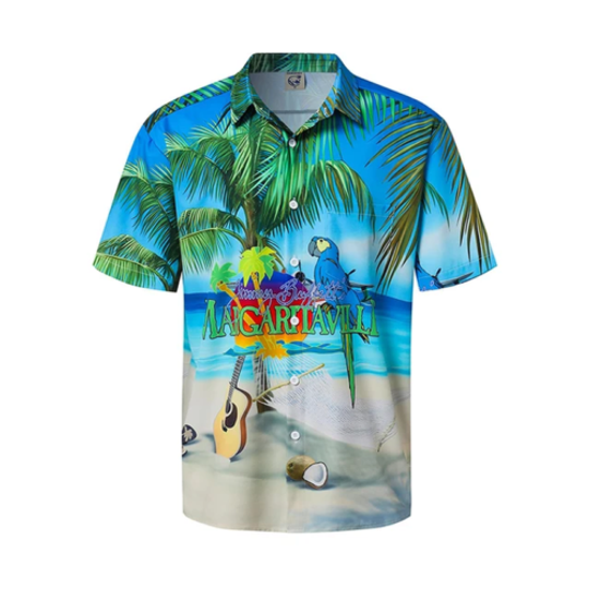 Jimmy Buffett Margaritaville Hawaiian  Casual Button Down Beach Shirt Short Slee