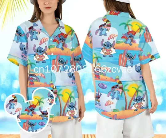 2024 New Disney Stitch Vacation Hawaiian Shirt, Men And Women Button Up Hawaiian Shirt, Fashion Beach Short Sleeve Shirt