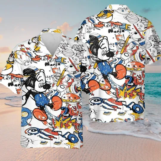 2024 Mickey Mouse Hawaiian Shirt, Men Women Kids Fashion Button Up Short Sleeve Shirt, Disney Hawaiian Shirt Casual Beach Shirt