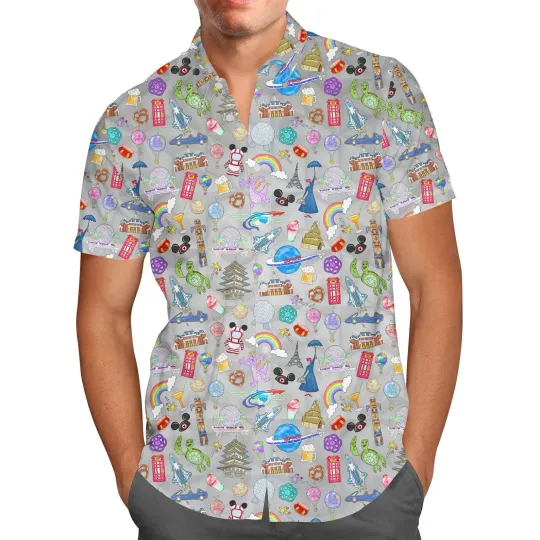Briar Patch Splash Mountain Disney Inspired Men's Button Down Short-Sleeved Shirt, Fashion Disney Hawaiian Shirt Harajuku Shirt