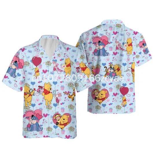New 2024 Disney Piglet Hawaiian Shirt, Disney Men's And Women's Button Up Short Sleeved Hawaiian Shirt, Casual Beach Shirt