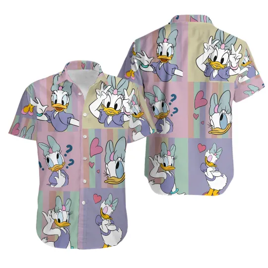 New Disney Daisy Duck Hawaiian Shirts, Summer Short Sleeve Shirts Disney Hawaiian Shirts, Casual Beach Shirts Harajuku Top