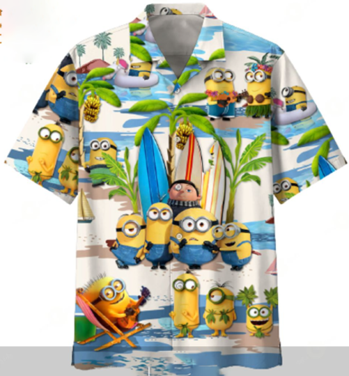 Summer Beach Minion Hawaiian Shirt Short Sleeves Unisex, Minions Shirt Short Sleeve, All Size Available