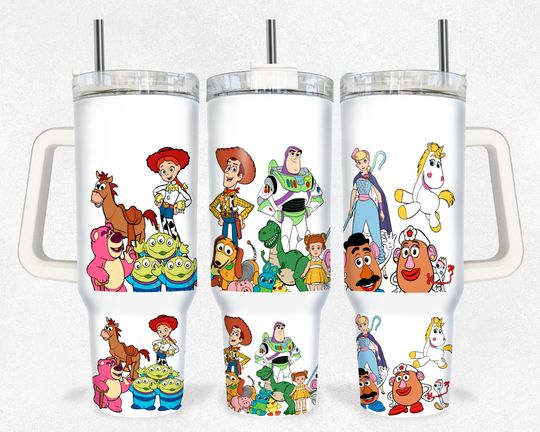 Story Friends Magical 40oz Tumbler, Cartoon Characters 40 oz Tumbler, Cartoon 40oz Tumbler, Stainless Steel Double Wall Tumbler with New Style Handle, Back To School Gift