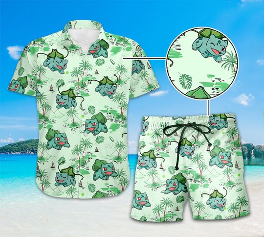 Bulbasaur Hawaii Shirt, Bulbasaur Tropical Hawaiian Shirt, Pocket Monster Summer Hawaiian Shirt, Hawaii Shirt for Men Women Tee
