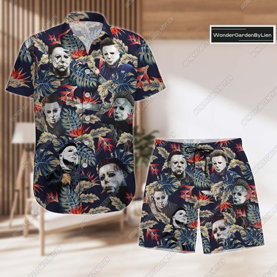 Michael Myers Button Shirt, Horror Movie Shorts, Halloween Movie Shirt, Michael Myers Hawaii Shirt, Horror Shorts Men, Button Up Shirt