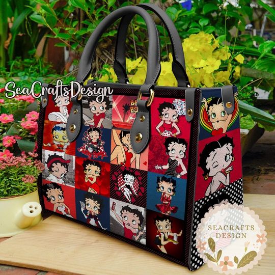 Betty Boop Vintage Leather Handbag, Betty Boop Leather Top Handle Bag, Shoulder Bag, Crossbody Bag, Shopping Bag