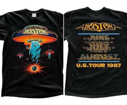 Boston Rock Band Concert Tour 1987 T-Shirt  Anniversary Gift for Fans | Double-sided Cotton Printed T-shirt | Music Concert Outfit