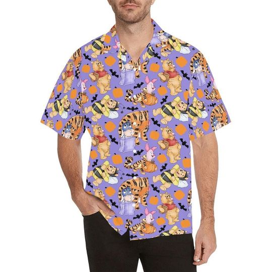Halloween Winnie the Pooh & Friends Hawaiian, Mens Short Sleeve Button Up Shirt, Hawaiian For Men, Women and Kids