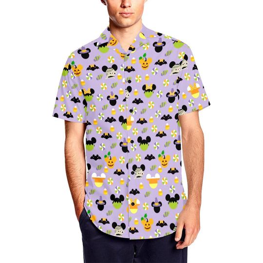 Halloween Mickey Minnie Hawaiian, Mens Short Sleeve Button Up Shirt, Hawaiian For Men, Women and Kids