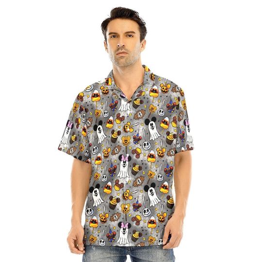 Halloween Mickey Ghosts Hawaiian, Mens Short Sleeve Button Up Shirt, Hawaiian For Men, Women and Kids