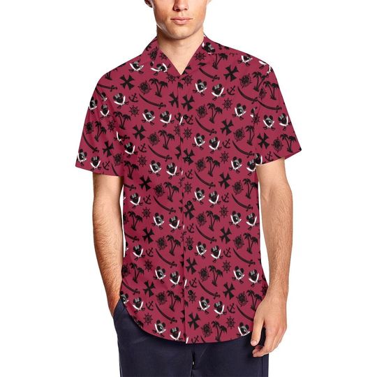 Redheaded Pirate Hawaiian, Mens Short Sleeve Button Up Shirt, Hawaiian For Men, Women and Kids