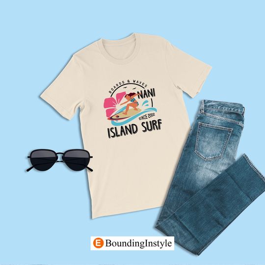Lilo & Stitch Logo Shirt, Boards Waves Island Surf Since 2002, Nani Pelekai Shirt, Disney Shirt, Casual Cotton Summer Short Sleeved Shirt, Disney Men Clothing for Men, Women and Kids