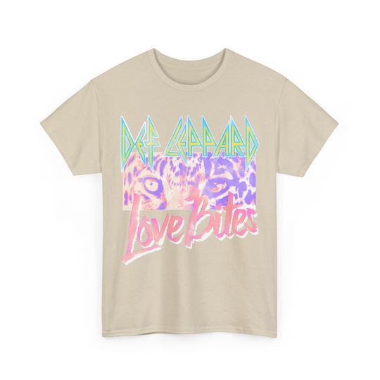Def Leppard T-Shirt Leopard Love Bites Ivory Graphic Tee Glam Rock  Unisex short sleeves heavy cotton t-shirt, Multiple colors full size S-5XL