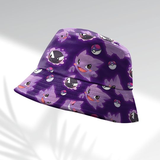 Gengar Cute Bucket Hat, Ghost Type Shirt, Unisex Shirt, Gengar Hat, Anime Bucket Gifts
