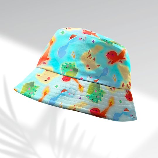 Beach Bucket Starter Gen 1 Bucket Hat, Aloha Bucket, Anime Shirt, Pika, Charmander, Bulbasaur, Squirtle Gifts