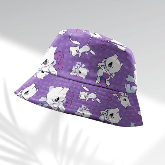 Mew Mewtwo Bucket Hat, Psychic Type Hat, Funny Bucket, Mewtwo Hat, Anime Bucket Gifts
