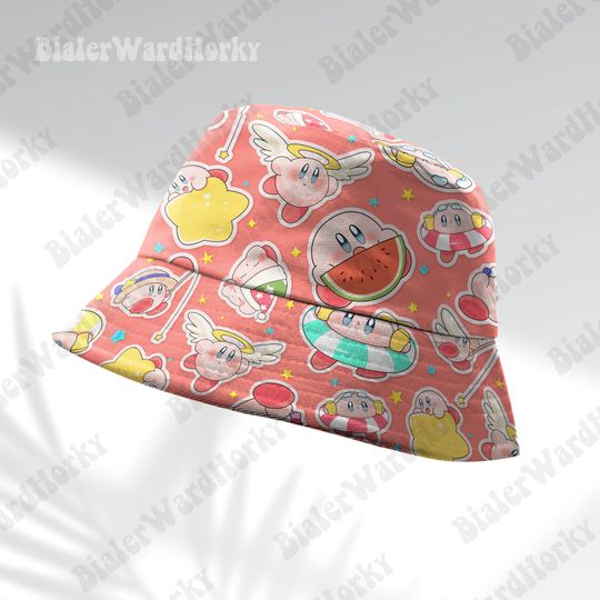 Kirby Summer Funny Bucket Hat, Cute Bucket Beach Hat, Anime Bucket, Kirby Hat Gifts