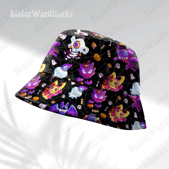 Spooky Masquerade Bucket Hat, Ghost Type, Mimikyu Gengar, Halloween Hat, Anime Bucket Gifts