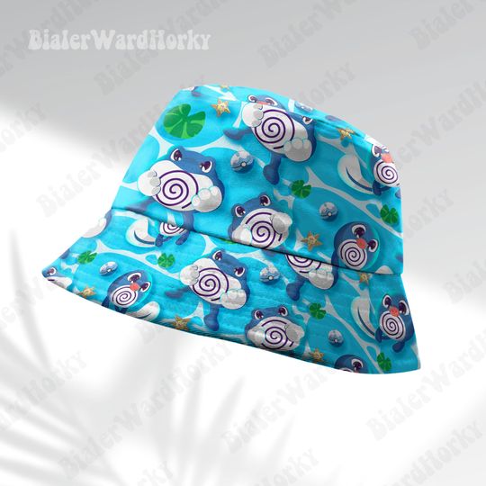 Poliwag Evolution Summer Bucket Hat, Funny Water Type Beach Hat, Anime Bucket, Poliwag Hat Gifts
