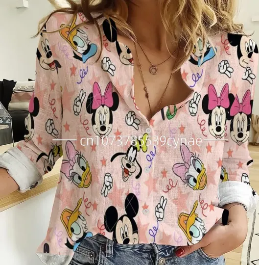 Disney Mickey Mouse Y2k Shirt, Women's Blouses Disney Land Short Sleeve Button Up Shirt, Casual Fashion Beach Shirt, Vintage Tops