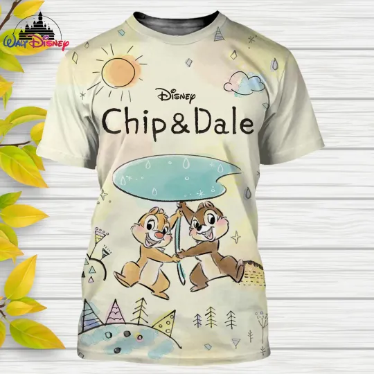 Chip 'n' Dale Cartoon T-shirt, Disney Men Women T Shirt, Casual Style 3D High Quality Print Summer Casual Streetwear Tee Tops