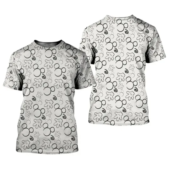 Disney White Mickey Mouse Head Logo Pattern Graphic Cartoon Outfits Unisex All Over Print Men Women Kids T-shirts Clothing