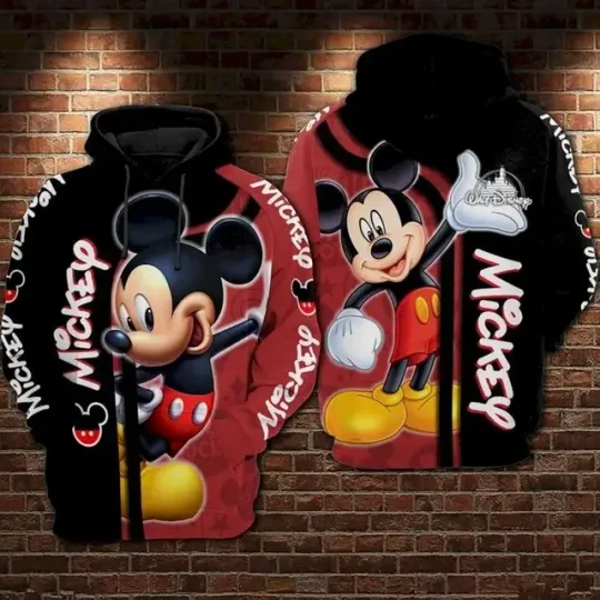 2024 Disney 3D Hoodie, Men's Women's Spring and Autumn 3D Printed Mickey Mouse Hoodie, Women's Street Large Casual Pullover