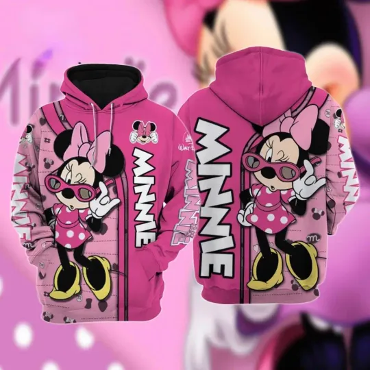 2024 Disney Minnie Mouse Men and Women Hoodie, Mouse Cartoon 3D Fashion Hoodie