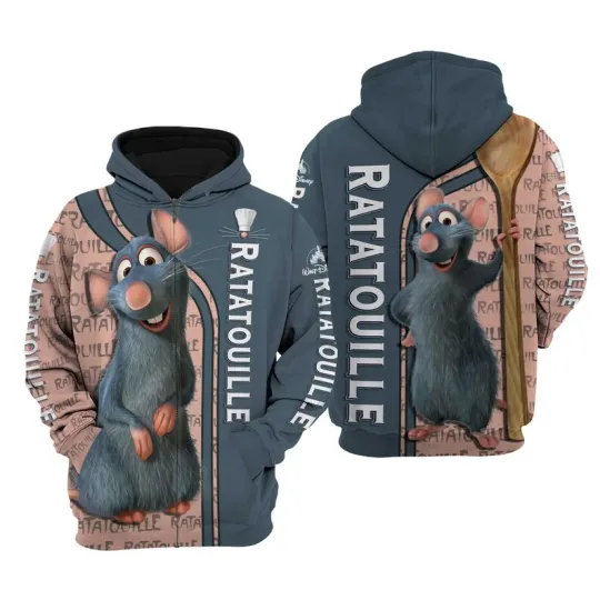 Disney Ratatouille 3D Hoodie Disney Hoodie, Casual Vintage Hoodie Men's Women's Zip Hoodie Fashion Oversized Sweatshirt