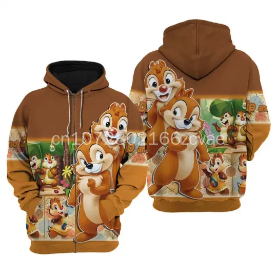Chip and Dale 3D Printed Hoodie, Men Women Casual Sweatshirt Disney Hoodie, Harajuku Street Pullover Hoodie, Fashion Tops