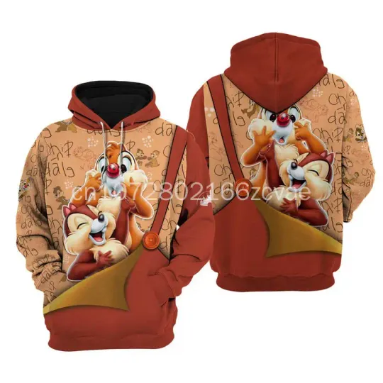 2024 Disney Chip And Dale Men Women 3d Hoodies, Casual Hip Hop Streetwear Long Sleeves Hoodie, Boys Girls Autumn Tops Coats