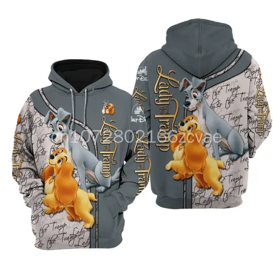 Disney Lady and the Tramp Men Women 3d Hoodies, Casual Hip Hop Streetwear Long Sleeves Hoodie,  Boys Girls Autumn Tops Coats