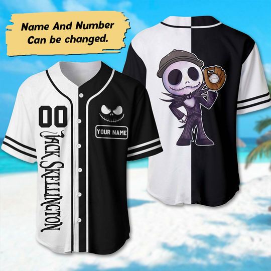 Personalized Jack Skellington Baseball Jersey, Custom Nightmare Before Christmas Shirt, Skellington Basketball Jersey, Halloween 3D Shirt