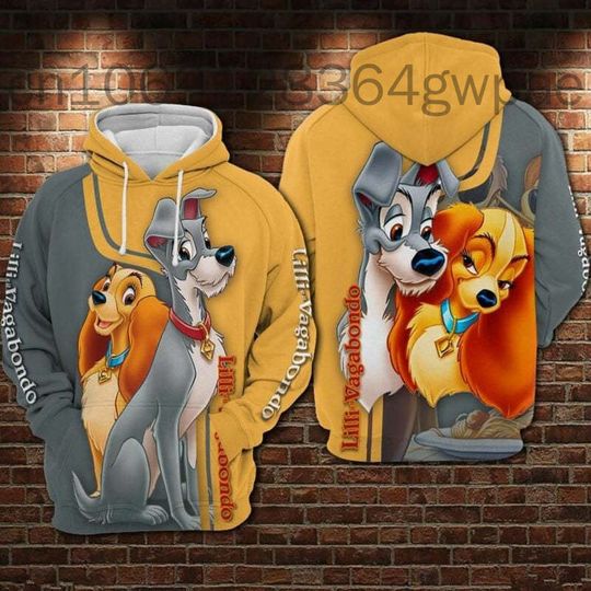 2024 Disney Lady and the Tramp 3D Hoodie, Men's Womens Casual Sports Pullover Hoodie, Fashion Oversized Hoodie