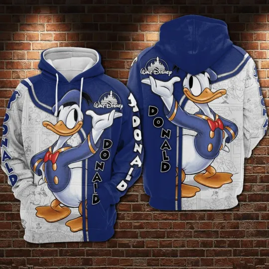 2024 Disney Donald Duck Disney Unisex Cartoon Graphic Retro Casual 3D Hoodie, Men's Women's Fashion Hoodie