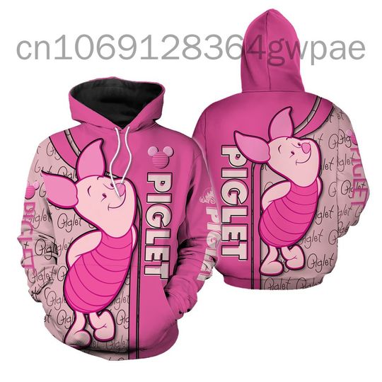 2024 Disney Winnie the Pooh Piglet 3D Hoodie, Men's Women's Casual Sports Pullover 3D Hoodie, Fashion Oversized Hoodie