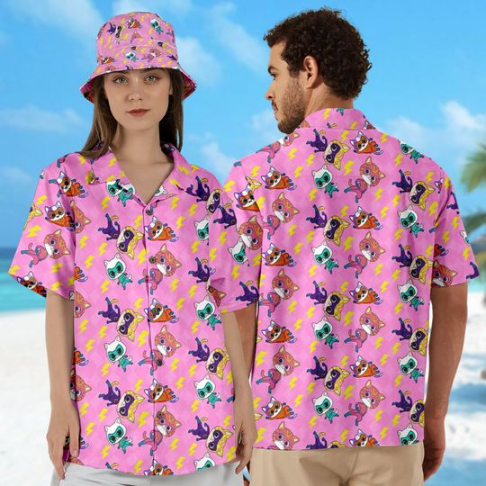 Super Kitties Hawaiian Shirt, Cartoon Character SuperKitties Hawaii Shirt, Animated Movie All Over Print Button Up, Summer Vibe Shirt